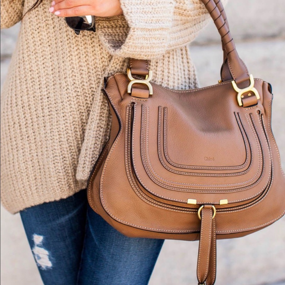 Chloe Marcie Satchel Medium in nut color.